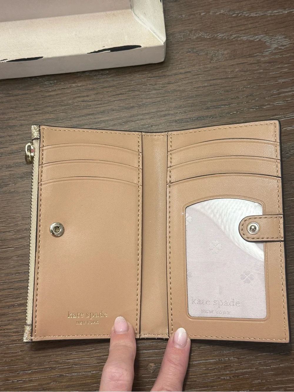kate spade Gold Glitter Zip Card Wallet